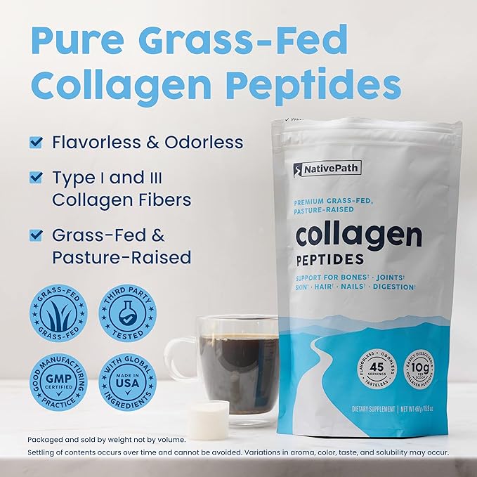 NativePath Collagen Peptides Protein - Hydrolyzed Type 1 &amp 3 Collagen Powder for Skin Hair Nails - 15.9 oz (45 Servings) (Pack of 2)