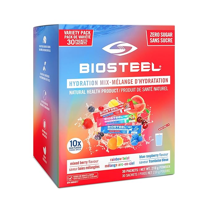 BioSteel Electrolytes Powder Variety Pack - 30 Hydration Packets with Essential Element Electrolytes 3 Flavors: Rainbow Twist Blue Raspberry Mixed Berry Electrolytes Powder Packets