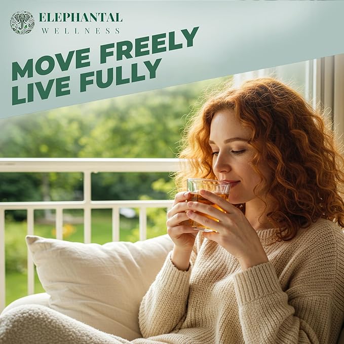 Elephantal Wellness Premium Inflammation Herbal Tea | Comfort &amp Mobility Blend with Turmeric Boswellia White Willow Bark &amp Ginger | Handmade Non-GMO Caffeine-Free Loose Leaf 2oz 20 Servi