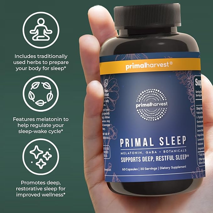 Primal Harvest 2 Pack Primal Sleep 120 Capsules with Valerian Root L-Tryptophan GABA Chamomile and Melatonin 3mg
