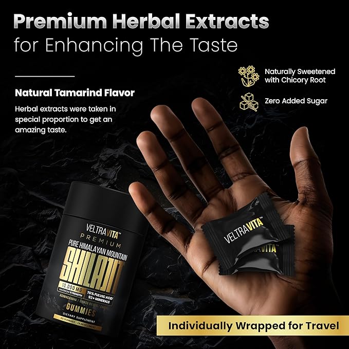 Pure Himalayan Shilajit Gummies with Ginkgo Biloba Chaga &amp KSM-66 Ashwagandha | Shilajit for Men &amp Women |10000 mg Max Potency | 76%+ Fulvic Acid &amp 92+ Trace Minerals | Sugar Free
