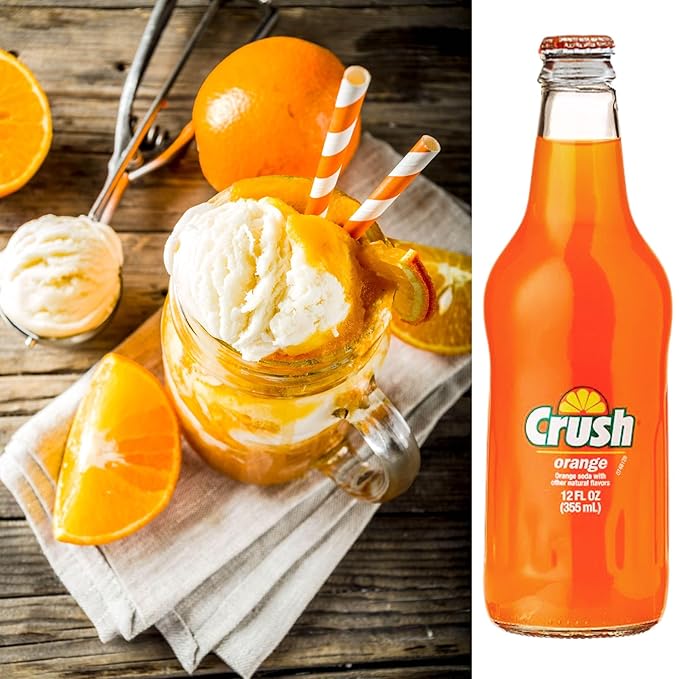 Crush Orange Soda | One of Crush’s Popular Soda Flavors | Real Cane Sugar | Caffeine Free | 12 oz Glass Bottles with Crazy Soda Pop Bottle Opener (6 Pack)