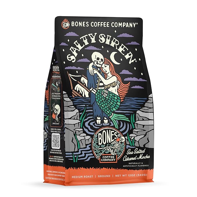 Bones Coffee Company Irish Cream Ground Coffee Beans 12 oz and Salty Siren Ground Coffee Beans 12 oz Bundle