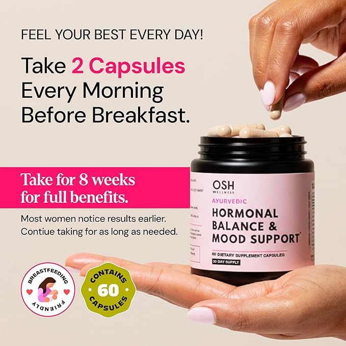 Ayurvedic Hormone Balance for Women | Cortisol Reducer | Mood Energy &amp Sleep Support | Regulates Estrogen | Stress Relief | Ashwagandha Rhodiola &amp Shatavari | Made in USA | 60 Ct. - OSH We