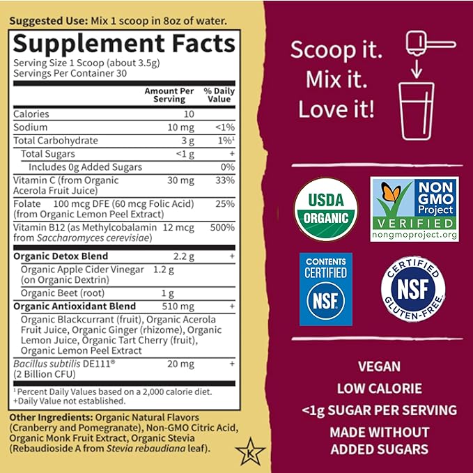 Garden of Life Organic Beet Root Powder with Antioxidants Vitamin C Probiotics &amp Apple Cider Vinegar for Digestive &amp Liver Health – BEETS Detox – Vegan Non GMO Cranberry Pomegranate 30 Se