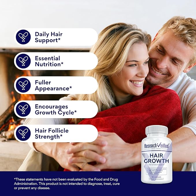 Research Verified Hair Growth Support - with Biotin DHT Blockers &amp Vitamins - Hair Growth and Hair Loss Prevention - 180 Capsules - 3 Month Supply
