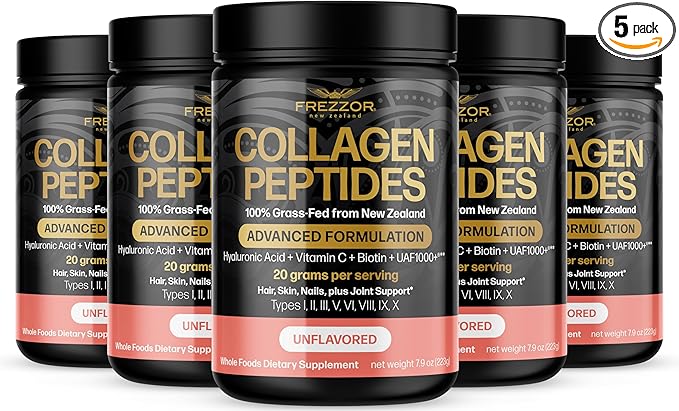 FREZZOR Collagen Peptides Powder Fine Lines &amp Wrinkles Hair &amp Nails Supports Youthful Flexibility &amp Mobility 100% New Zealand Hydrolyzed Beef Bone Collagen Unflavored 39.5 Ounce-5 Ja
