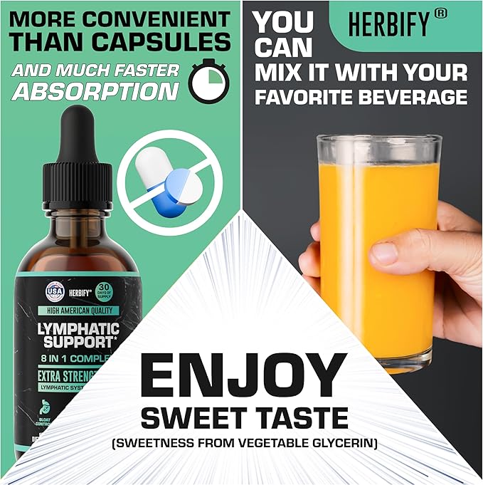 HERBIFY Lymphatic Drainage Drops for Liver Detox &amp Immune Support - Lymph System Support Drops - Detox Cleanse - 60 Days Supply - 2 Fl Oz Made in USA