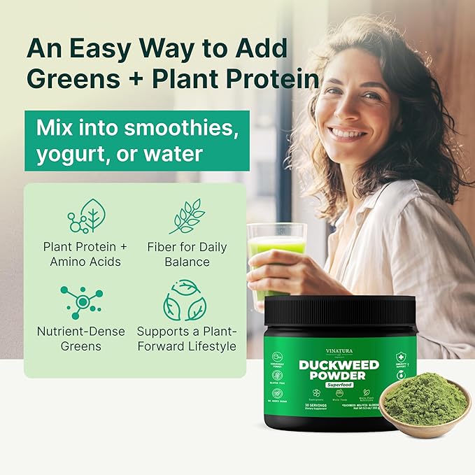VINATURA Duckweed Powder - Duckweed Supplement Superfood Digestive Health Fiber-Superfood Powder of Wolffia Globosa