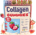 Collagen Peptides Gummies for Women – Biotin Zinc Vitamin D3 – 120 Count – Hydrolyzed Collagen Gummy Complex – Hair Skin &amp Nails Support – Sugar-Free Halal Lactose-Free Strawberry Cream Flav