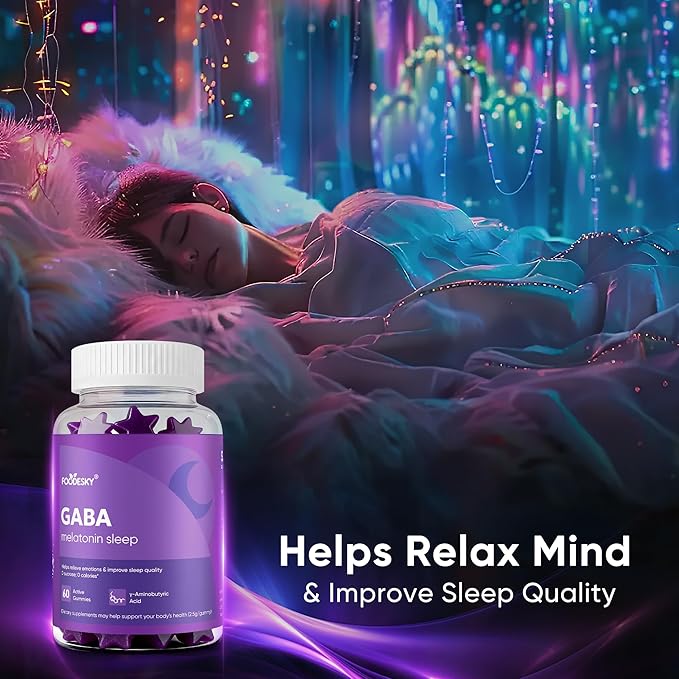 GABA Sleep Gummies | Natural Mood Support &amp Restful Sleep | 60 Gummies | Sugar-Free Calorie-Free | Non-Habit Forming (2PCS)