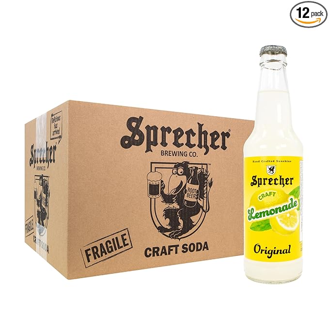 Sprecher Sparkling Original Lemonade in 12 fl oz Glass Bottles (12 Pack) Handcrafted Craft Soda with Real Lemon Juice Naturally Flavored and Cane Sugar Sweetened
