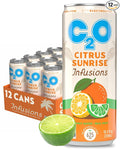 C2O - Coconut Water Infusions - Citrus Sunrise (12 Pack) - 700mg of Electrolytes - Made with Fresh Coconut Water + Real Fruit Juice - Plant Based Natural Hydration Non GMO - 12 Slim Cans 10.5 fl oz