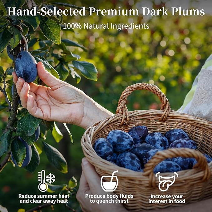 DOZO Chinese Smoked Black Plum Dried Wu Mei 400g/14.1oz Traditional Herbal Grade Dried Plums Non-Snack Smoke-Processed Green Plum Whole Dried Fruit for Brewing &amp Herbal Use 中药乌梅 乌梅干 酸梅汤原料