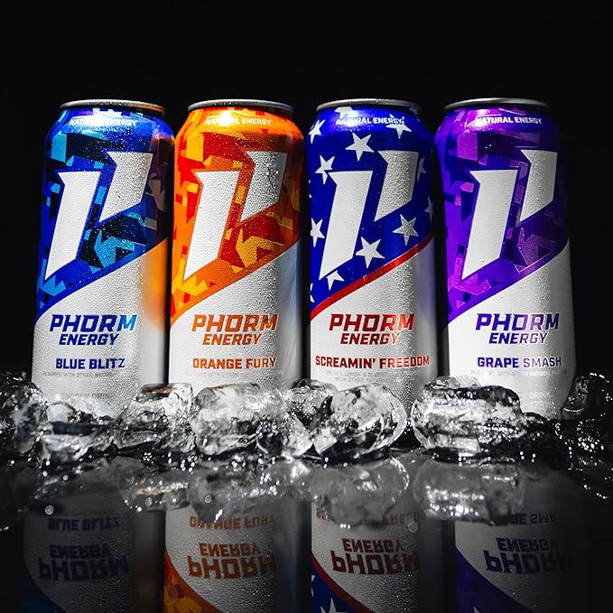Phorm Energy Drink Grape Smash Flavor 200 MG Natural Caffeine From Green Tea Sugar Free Carbonated Drink With Electrolytes &amp Vitamin B12 Dairy &amp Gluten Free Vegan 16 FL Oz Cans 12 Pack