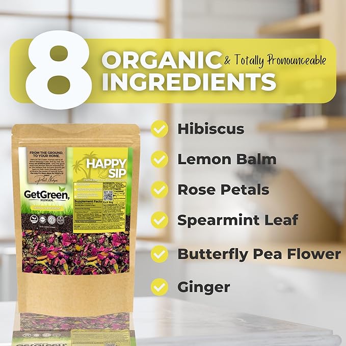 Summer Brew Natural Energy Boost Loose Leaf Tea w/ Hibiscus Lemon Balm Rose Petals | Organic Herbal Tea | 2 oz (57 gram) | Decaf Vegan Healthy ZERO Caffeine Organic Herbs Resealable | Happy S