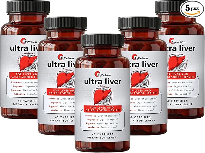 UpWellness Ultra Liver Supplement for Liver Support and Gallbladder Support - Powered by TMG NAC Milk Thistle and More - Liver Cleanse Detox &amp Repair - 60 Capsules - 5 Pack