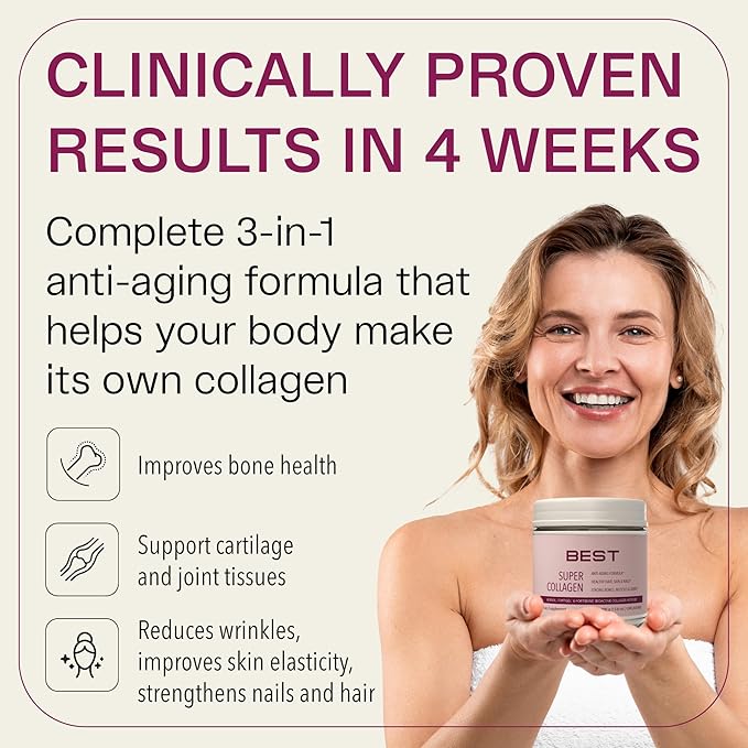 FORTIBONE® Collagen - 3 Clinically-Supported Bioactive Collagen Peptides with FORTIBONE® FORTIGEL® VERISOL® Unflavored Collagen for Women - Reduce Wrinkles Improve Bone Density - 30 Servings