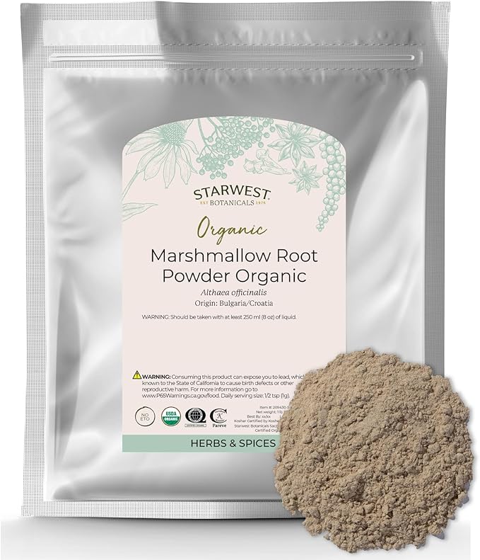 Starwest Botanicals Organic Marshmallow Root Powder - Dried Herb for Tea &amp Herbal Blends Certified Kosher Non-GMO - Bulk 1 lb Bag