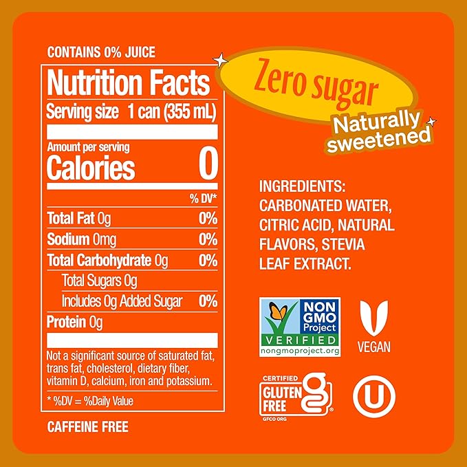 Zevia Zero Calorie Soda Orange 12 Ounce Cans (Pack of 20)
