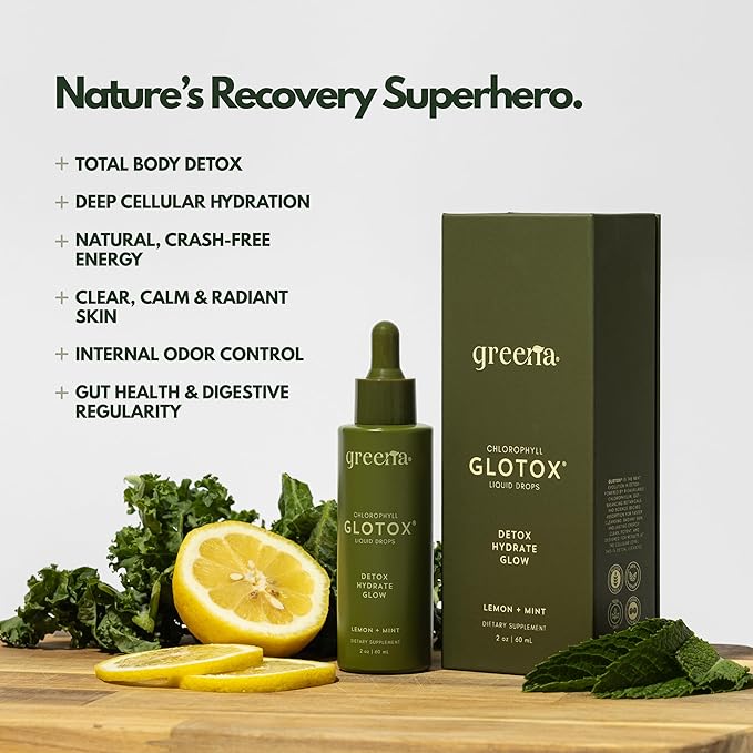 GLOTOX Chlorophyll Liquid Drops - 3000mg Sodium Copper Chlorophyllin Complex with 6 Bioavailable Botanicals - Clinical-Grade Detox Gut Cleanse &amp Energy Support - Vegan Non-GMO - Lemon Mint - 2oz