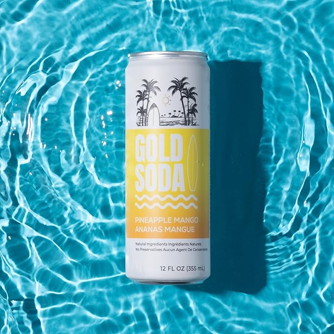 Gold Soda - Natural Ingredients - Organic Cane Sugar - Non-GMO - No Preservatives - Monk Fruit - Sparkling Water - Made with Natural and Organic Flavors 12 Fl Oz (24 Pack) (24 Pack Pineapple Mango)