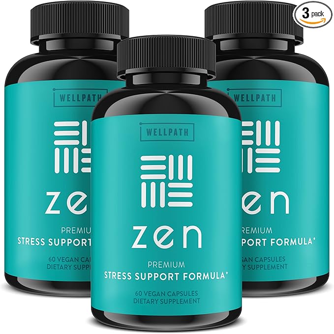WellPath Zen Stress Relief Supplement + Mood Support (180 ct) | Calm Stress &amp Energy Aid | Ashwagandha Root Rhodiola Rosea L-Theanine Lemon Balm | Herbal Capsules
