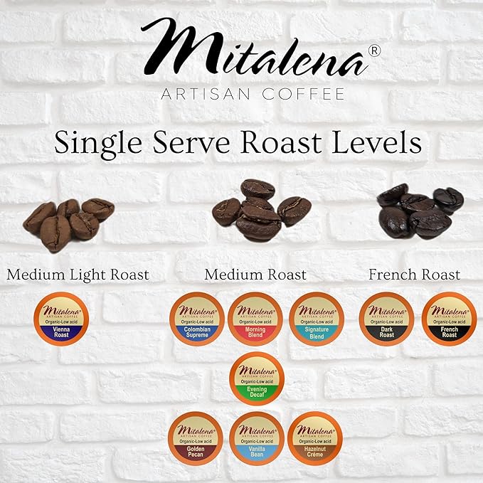 Mitalena French Roast Organic Coffee Pods - Dark Roast Low Acid Coffee for Keurig K-cup 72 Cups