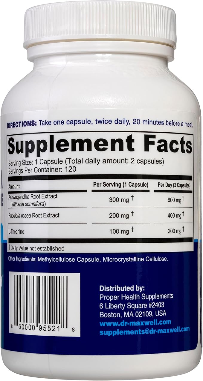 Cortisol Manager Supplement Supports Relaxation Mood &amp Sleep in Times of Occasional Stress Ashwagandha Rhodiola Adaptogens Helps Maintain Normal Cortisol Levels 120 Capsules