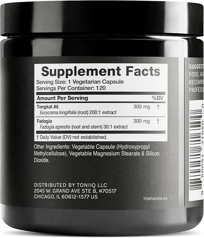 Tongkat Ali Fadogia Agrestis - Ultra High Potency 200:1 Tongkat Ali &amp 30:1 Fadogia Agrestis - 2% Eurycomanone -Third-Party Lab Tested - 120 Capsules