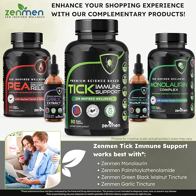 Zenmen Tick Immune Support 180 Vegan Capsules 2 Bottles - Improved Formula - Japanese Knotweed Cat's Claw Chinese Skullcap Cryptolepis Sanguinolenta Sweet Wormwood - Made in The USA