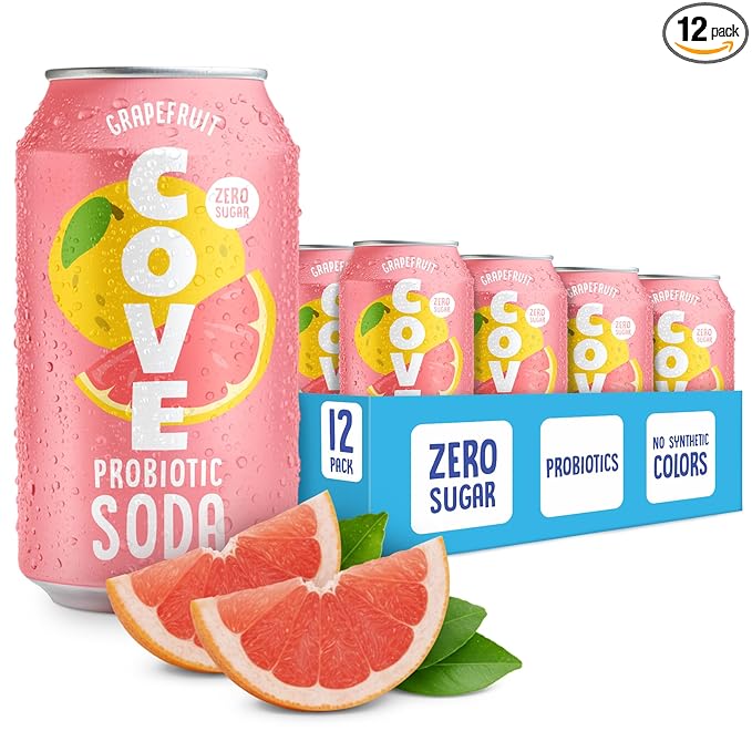 Cove Probiotic Soda Zero Sugar Better-For-You Alternative - Refreshing Delicious Probiotic Drink No Synthetic Colors &amp Caffeine Free - Grapefruit 12 Pack