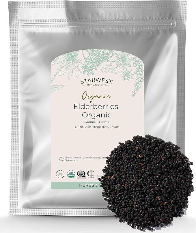Starwest Botanicals Organic Elderberries - Dried Elderberries for Syrup Tea Gummies &amp Jam Certified Kosher Non-GMO - Bulk 2 lb Bag