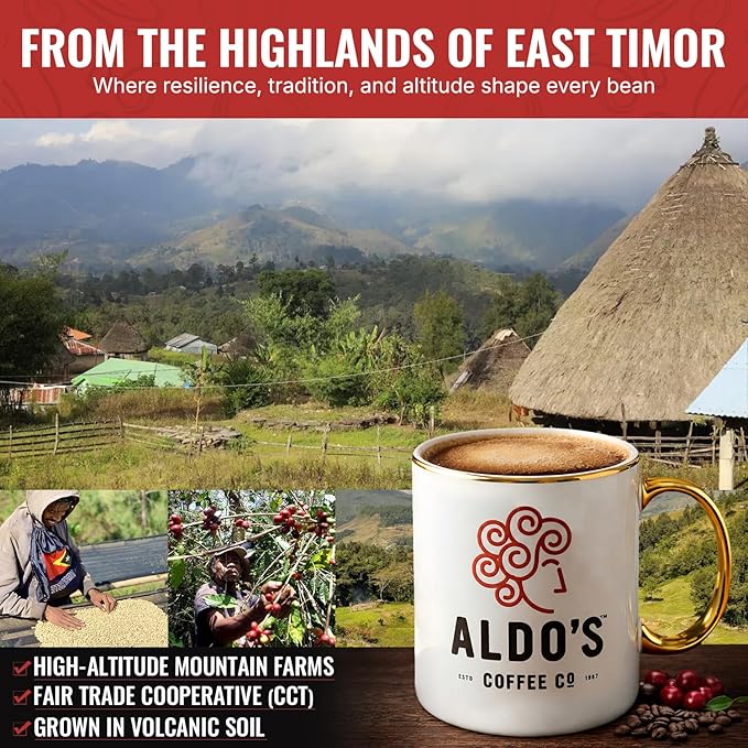 Aldo’s Coffee Co. Organic Water Process Decaf Coffee Dark Roast 100% Arabica from East Timor 16 oz (Coarse Grind)