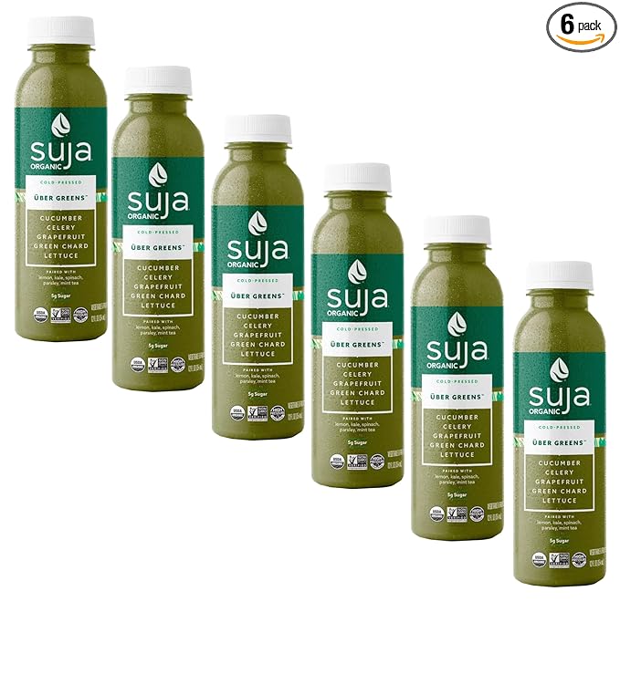 Suja Uber Greens Organic Vegan Fruit &amp Vegetable Juice Drink - Gluten and Dairy free - No Preservatives and Flavors Added - Ready Set Gourmet Donate a Meal Program - 6 Pack (12oz Each)
