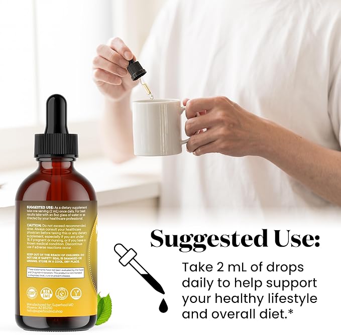 Superfood MD Maca Root Liquid Drops with Ashwagandha Nettle Fenugreek Beet Root and L-Arginine Liquid Multivitamin for Women and Men - 4 Oz