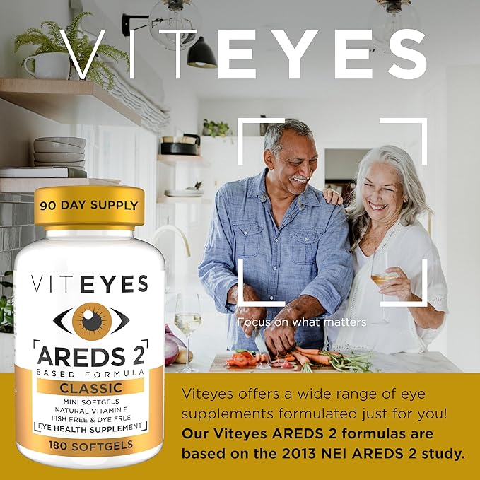 Viteyes AREDS 2 Classic Macular Health Formula Softgels Eye Health Vitamin to Support Macular Health Lower Zinc Eye Vitamins Macular Vitamins Beta-Carotene Free 180 Softgels