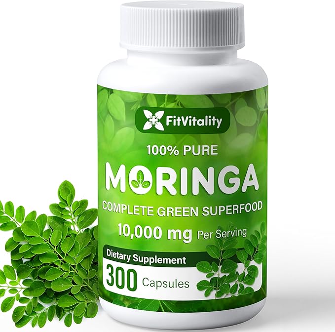 Moringa Capsules| 300 Capsules| Moringa Oleifera| 10000mg| 100% Pure &amp Natural| Non-GMO and Gluten Free Supplement | Complete Green Superfood | Moringa Leaf Extract Powder