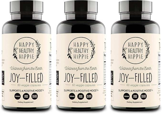 Joy-Filled Mood Support Supplement - 7 Herb Complex + St. Johns Wort (180 Ct) | Rhodiola Rosea Eleuthero Ashwagandha | Stress Relief – Helps Calm The Mind &amp Body | 100% Plant-Based Happy Pills