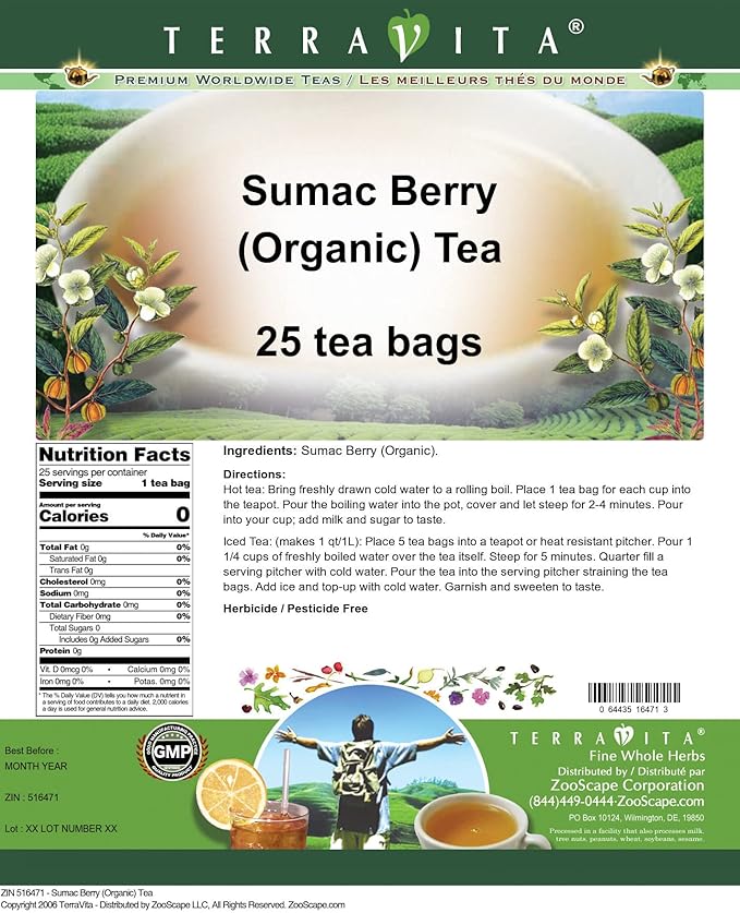 Sumac Berry (Organic) Tea (25 tea bags ZIN: 516471) - 3 Pack