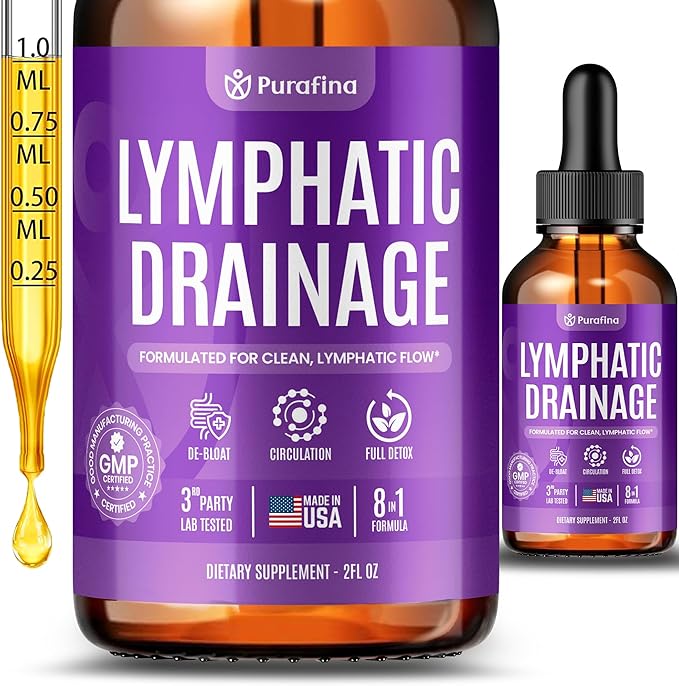 Organic Lymphatic Drainage Drops with Cleavers I Red Root I Burdock I Ginger I Dandelion I Soursop I Black Seed Oil I Ashwagandha Lymph System Support Detox - Liver Cleanse Supplement (1 Bottle)
