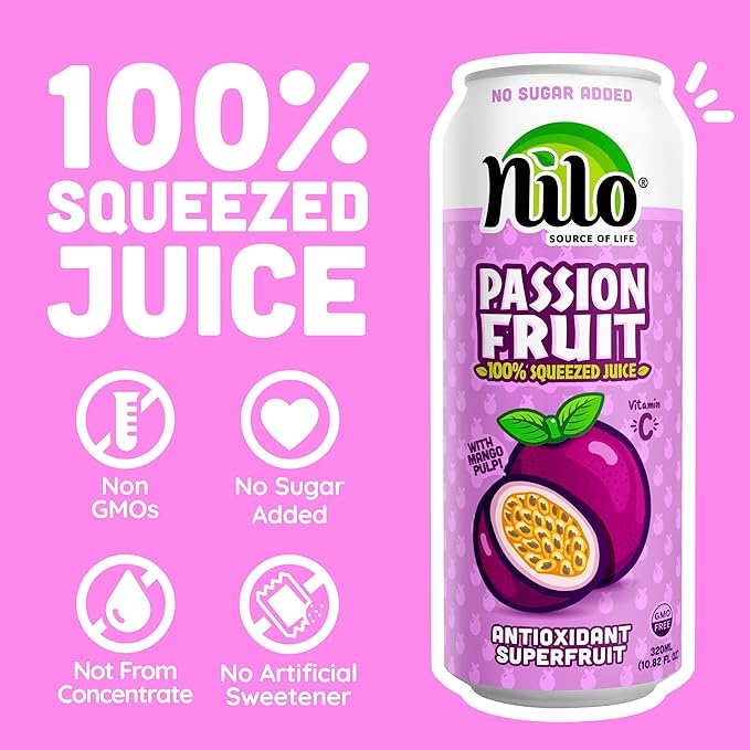 NILO Passion Fruit Juice | 100% Squeezed Maracuya Passion Fruit | NO Sugar added | NOT From Concentrate | 10.8 oz (Pack of 12)