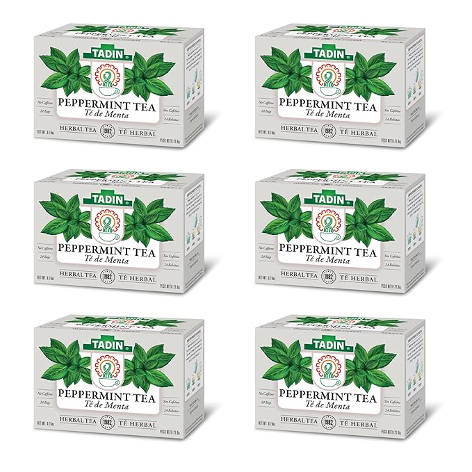 Tadin Peppermint Tea Herbal Tea Caffeine Free 24 Tea Bags Per Box Pack of 6