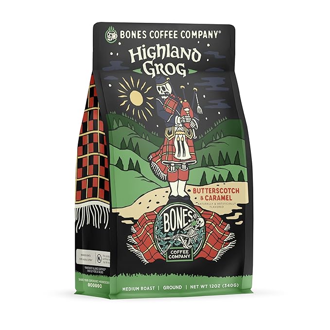 Bones Coffee Company Highland Grog and Army of the Dark Chocolate Flavored Ground Coffee Beans Bundle | 12 oz Medium Roast Arabica Low Acid Coffee Gifts (Ground)
