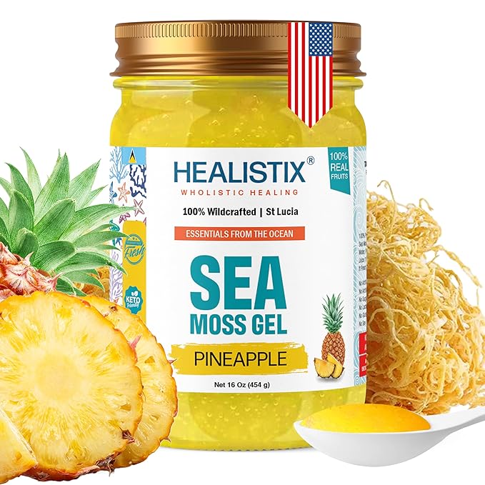 Healistix Pineapple Sea Moss Gel [16 Oz] - Exquisitely Crafted from Seamoss Wildcrafted in The Pristine Waters of St Lucia A Natural Delight - Sea Vegetable in Glass Jar