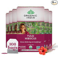 Organic India Tulsi Hibiscus Tea Bags - Holy Basil Herbal Tea Stress Relieving Immune Support USDA Organic Calming Caffeine Free- 18 Bags 6 Pack