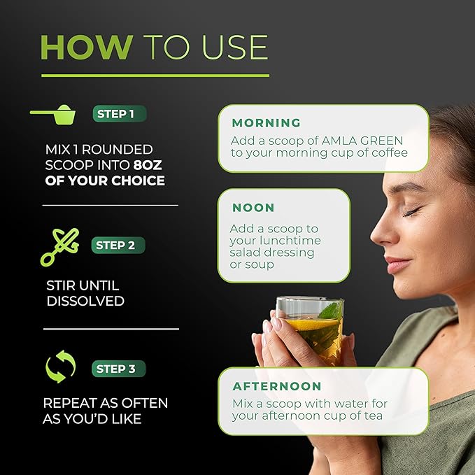 Amla Powder &amp Green Tea Superfood Supplement 20x Ultra Concentrated Amla Antioxidant Support Made with Oolong Tea and Indian Gooseberries Organic Vegan Classic Flavor 30 Servings