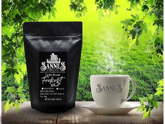Sannes Coffee Co. Norwegian Coffee-Frokost Blend Light Roast Coffee-Smooth Never Bitter-Resealable bag (Ground 16 oz)