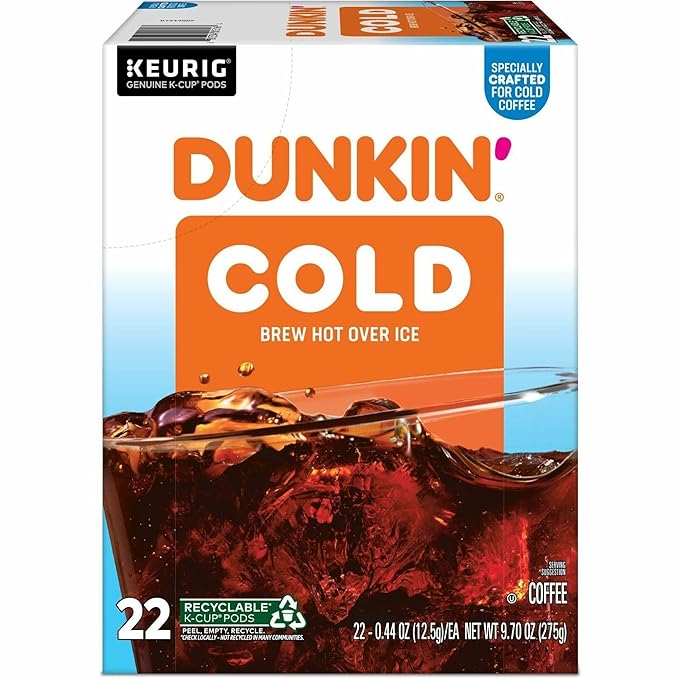 Dunkin' Brew K-Cup Pod Over Ice Keurig Single Serve K-Cup Pods 22 Count - Smooth - K-Cup Pod - Roasted Arabica - Kosher - 22 / Pack