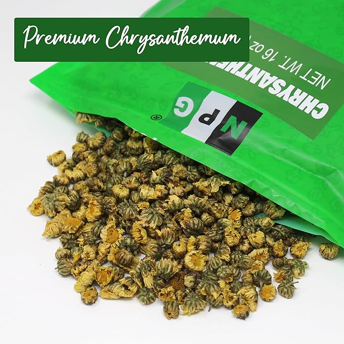 NPG Chrysanthemum Bud Tea 16 Oz Premium Dried Chinese Tai Ju Flowers Juhua Herbal Tea Caffeine-Free Non-GMO Loose Leaf with Floral Fragrance Sweet and Refreshing Flavor for Relaxation